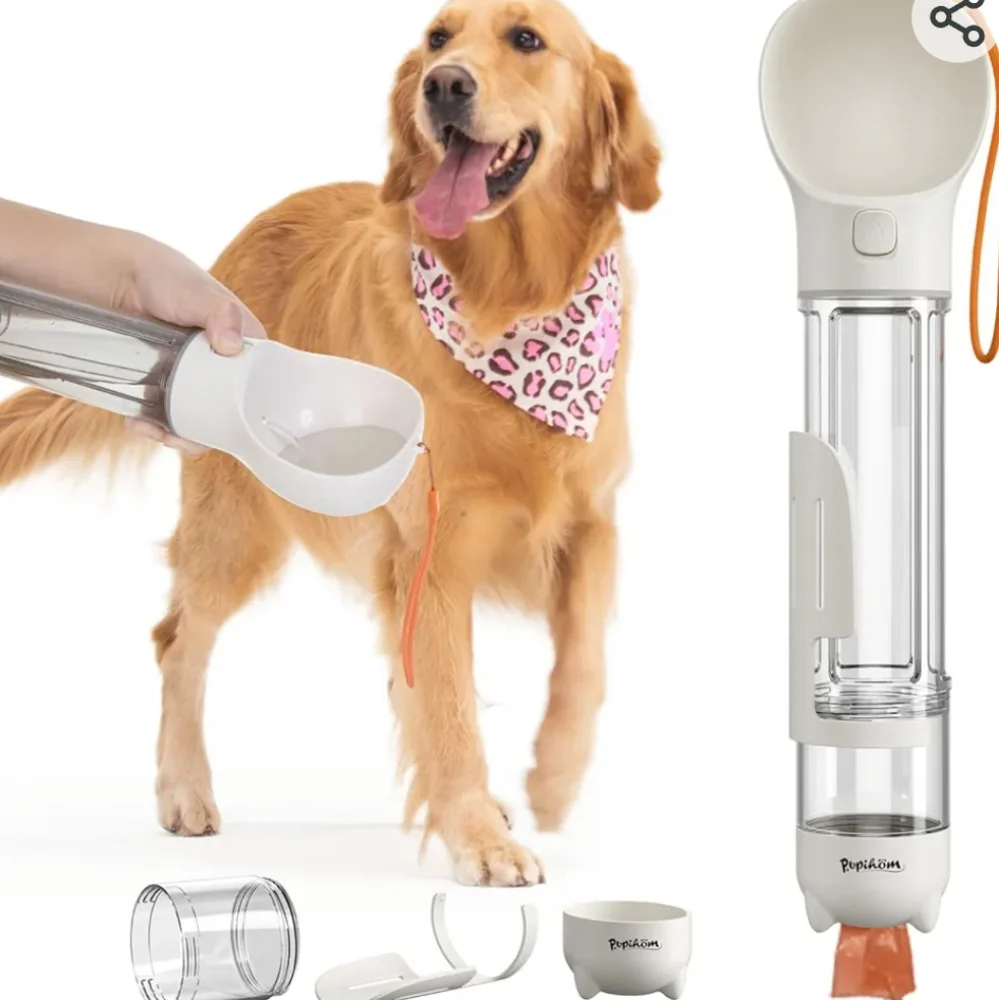 Water, Food Bottle Dispenser and Bag compartment for Cats or Dogs Travel. 500 ml
